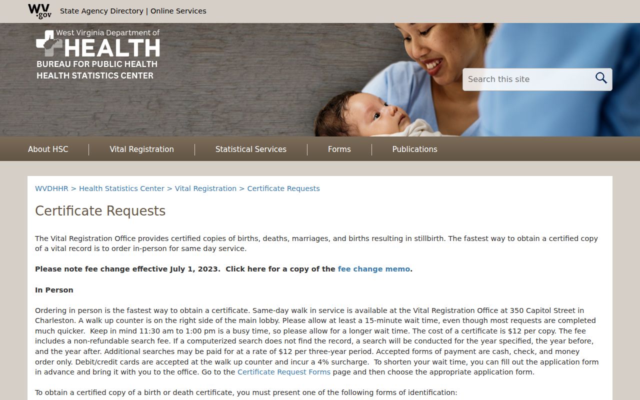 Elkins resident lookup vital certificate request options