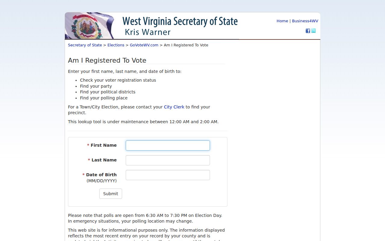 Elkins resident lookup voter registration fields