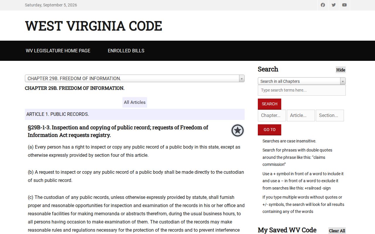 Elkins residents directory West Virginia FOIA law