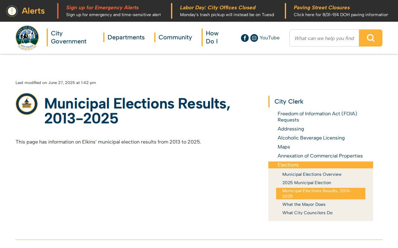 Elkins municipal election results used for ward-level civic context